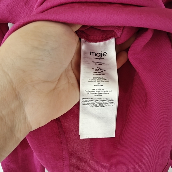 Maje Plunge Neckline Satin Long Sleeve Blouse In Magenta Size Small - Picture 12 of 12